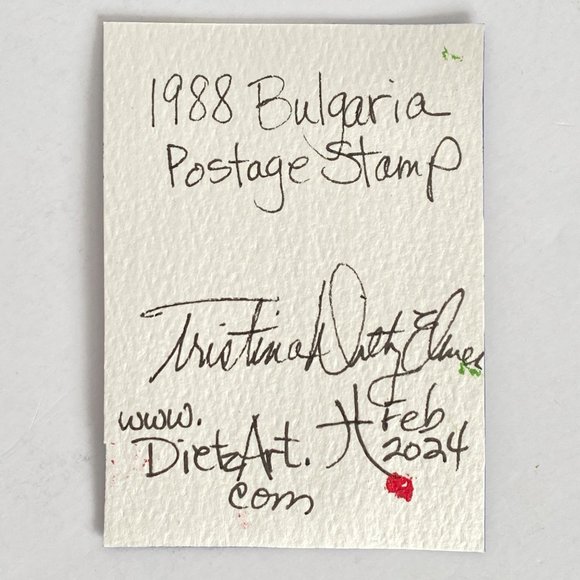 ACEO Original Collage Painting Vintage 80’s International Postage Stamp Art ATC - Picture 3 of 3